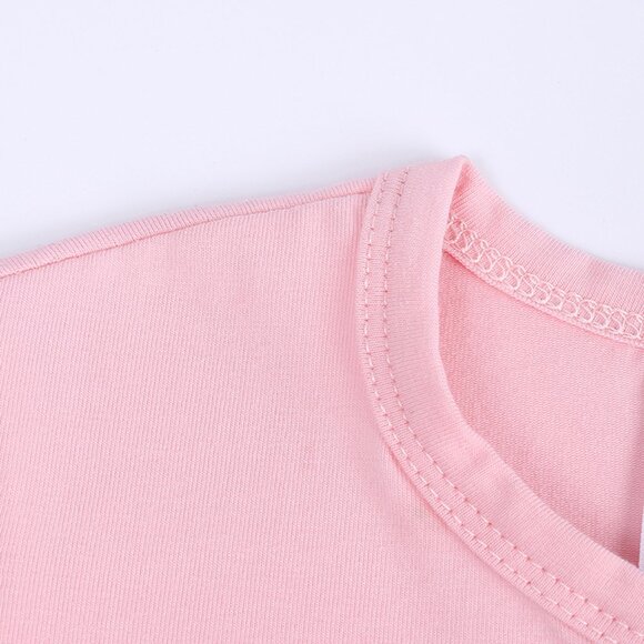 CUTE MONOGRAM-BABY ROMPER-Short Sleeve Double Zipper Cotton Pink 4-Sizes Girl - Picture 11 of 14